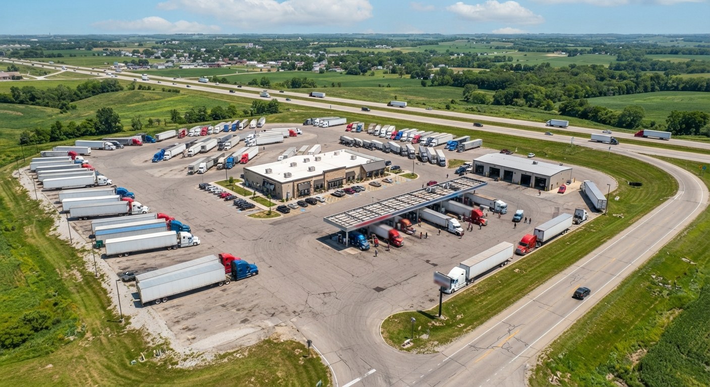 Aerial view of a trucking terminal
